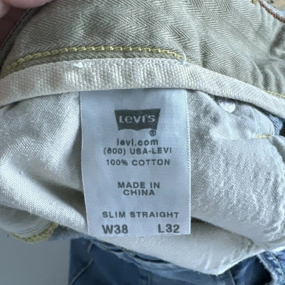 Vintage Levis Slim Straight Jeans Men 38x32 Y2k Flip Pocket Western Paint cowboy